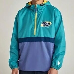 Dutch Bros Coffee Windbreaker Half Zip Pullover Teal Purple‎ Mens Large